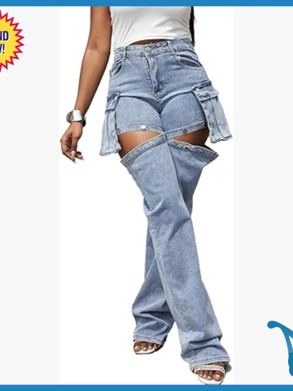 High Waisted Cargo Jeans Detachable Legs Y2K Streetwear Baggy Cutout